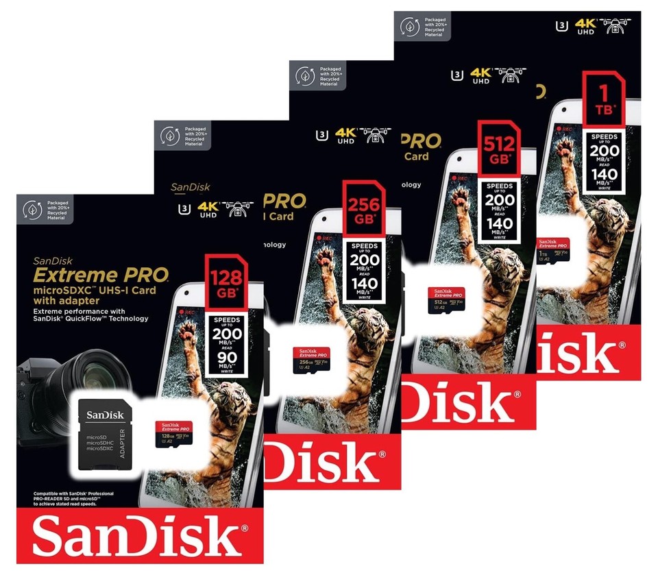 SanDisk SDSQXCD 128GB 256GB 512GB 1TB MicroSD Class 10 Extreme PRO 200MB/s