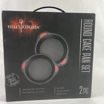 Hell's Kitchen Round Cake Pan Non-Stick Silicone Handles Carbon Steel -Set of 2