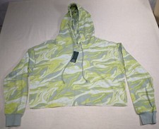 WILD FABLE Women's Green Swirl Unfinished Hem Cropped Hooded Sweatshirt sz L NWT