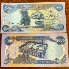 5000 IRAQI DINARS Note, Central Bank of Iraq 5,000 Dinar IQD Currency