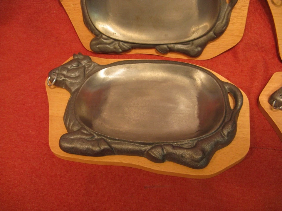 4件套公牛铸铁炙手板带木托盘13 X 8 — 第 4/4 张图片