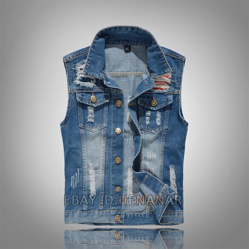 M-5XL Men Denim Vest Jean Jacket 
