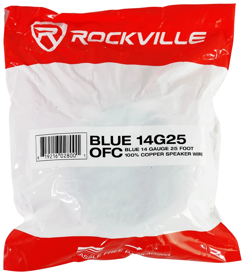 Rockville BLUE 14G25 OFC 14 Gauge 25 Foot 100% Copper Speaker Wire Car Audio - Image 3 of 3