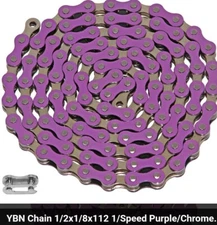 SINGLE SPEED BICYCLE CHAIN PURPLE & CHROME 1/2"X1/8"X 112,CRUISER,BMX