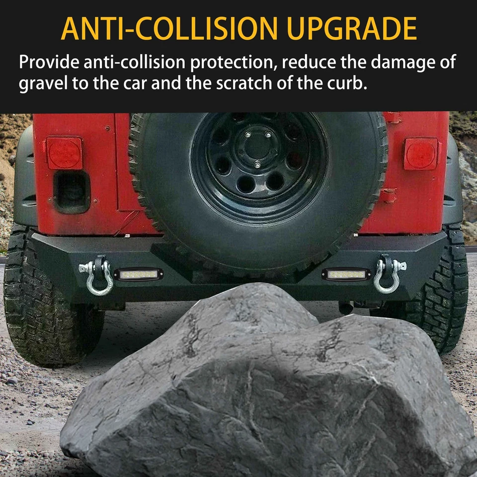 For 87-06 Jeep Wrangler TJ YJ Textured Rear Bumper w/2 LED lights Hitch Receiver - Image 4 of 4