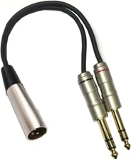 XLR 6" Y Splitter Cable Gold Tips, 3 Pin Balanced XLR Male to Dual 1/4"