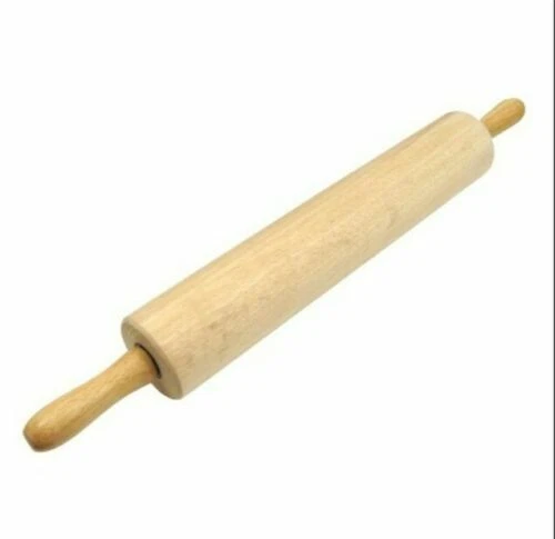NATURAL WOOD ROLLING PIN REVOLVING HANDLES LARGE PASTRY DOUGH BAKE 65X400