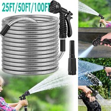 Expandable Flexible Garden Water Hose w/Spray Nozzle 25/50/100FT Stainless Steel