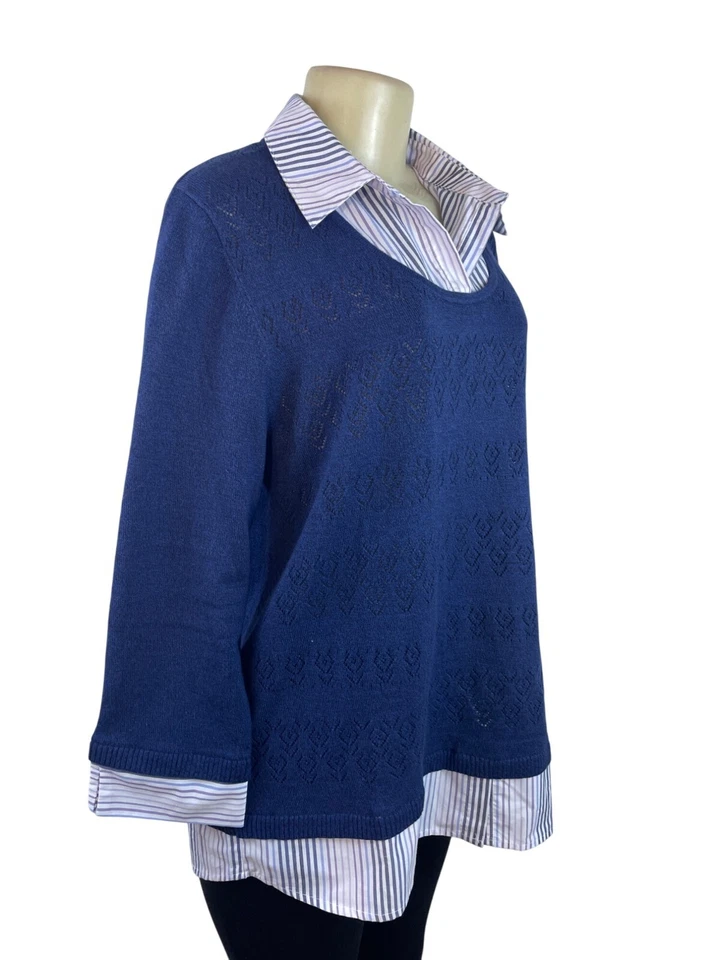 Suéter para mujer Alfred Dunner azul manga larga y cuello en capas talla L Foto 2 de 4