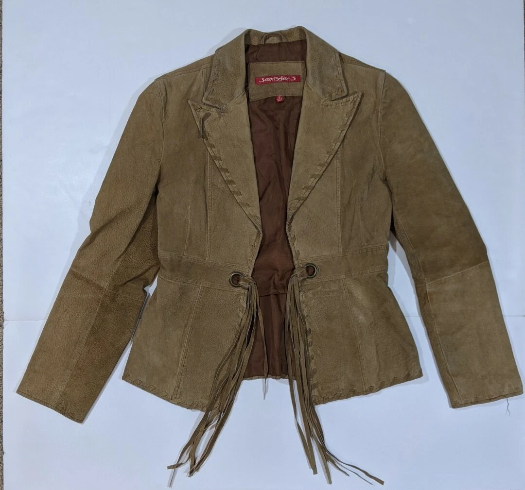 Veste femme Jennyfer J marron clair frange en daim v ritable taille moyenne