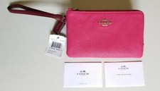 Coach 54814 Colorblock Double Corner Zip Wristlet In Burgundy Cerise 115   New