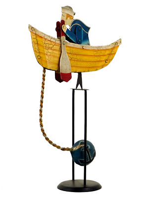 Nautical Salty Dog Sky Hook Rowing Sailor 18'' Teeter Totter Tin Balance Folk Art