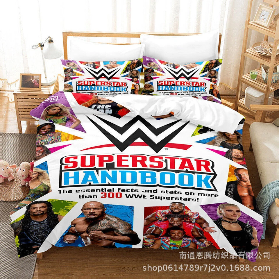 WWE Wrestling Quilt Duvet Cover Pillowcase Single Double King Bedding Set Gift W - Image 2 of 4