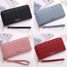Embroidery Leather Phone Wallet Large Capacity Purse Clutch with Wristlet Strap