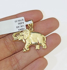 10K Real Yellow Gold Elephant Charm Pendant Gold 10k