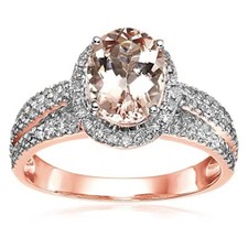 SS/ 9X7mm 12.0ctw Oval Morganite  Diamond Solitaire w/Accent Ring, Size 7