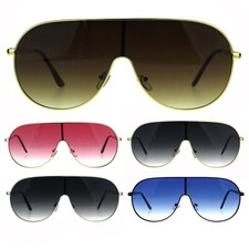 Flat Top Gradient Lens Metal Shield Racer Oversize Sunglasses