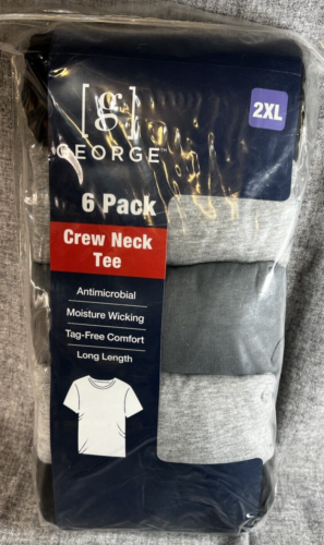 George Men's Crew Neck Tee T-Shirts 6 Pack Size 2XL Gray and Black New - Foto 1 di 4