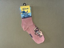 1 Pair Disney Stitch Kids Girls Mauve Socks, Fits Shoe Size 10-4, New With Tags 