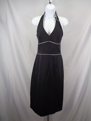 Mexx Black Halter Dress Size 6 Button Neck Ivory Trim New