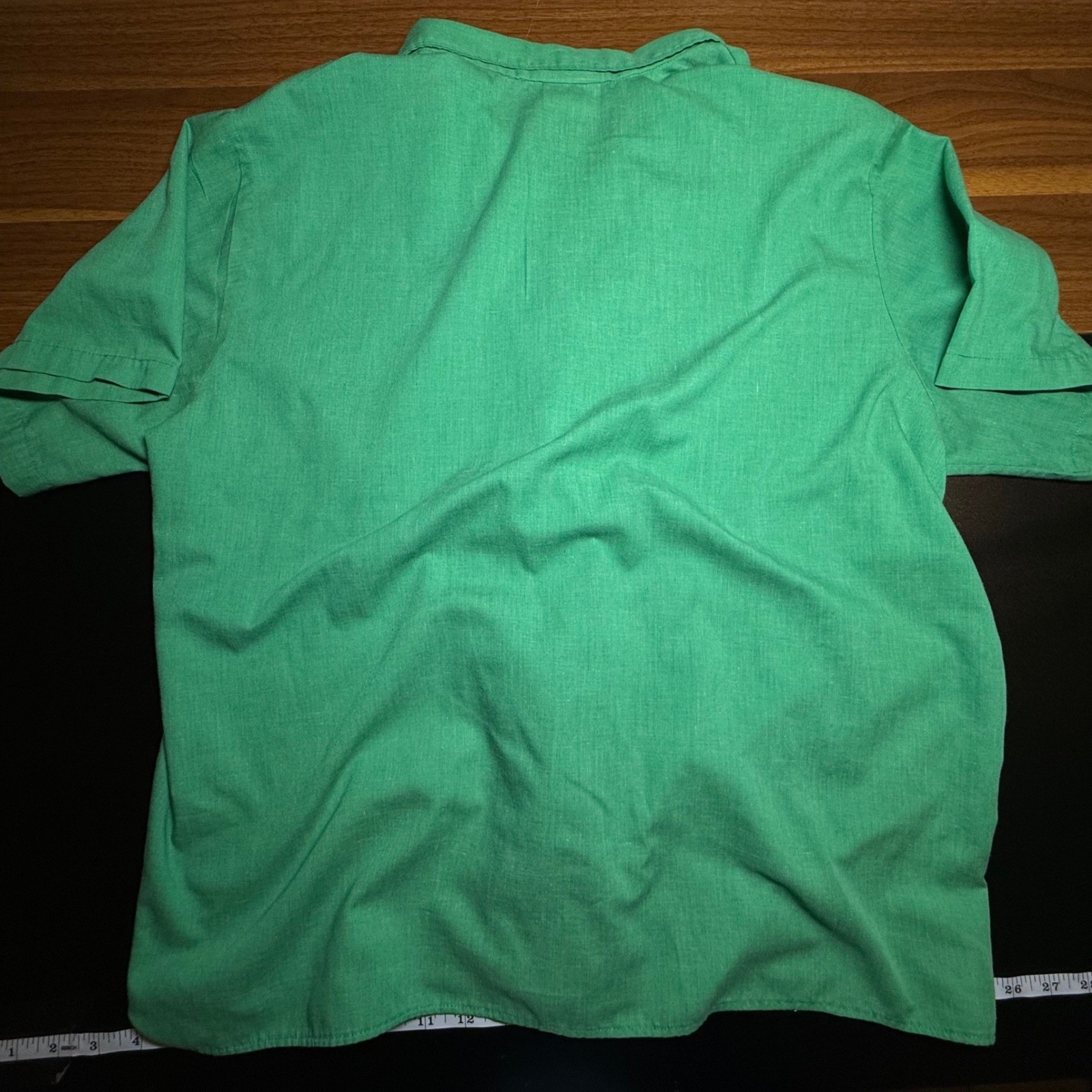Classic Fashions Button Down Shirt Short Sleeve Green Boxy Vintage Made USA 2XL image 4