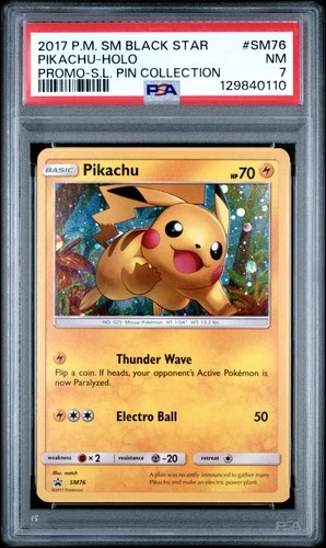 2017 POKEMON SM BLACK STAR PROMO SHINING LEGENDS PIN COLL PIKACHU-HOLO PSA 7