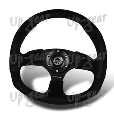 Race Style Black Suede Red Stitch NRG 350MM 14" RST-009S-RS Steering Wheel