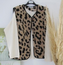 Neu Italy Weste Teddy Fell Leo Animal Kuschel Knopfleisten Schwarz-Beige 36-40 S