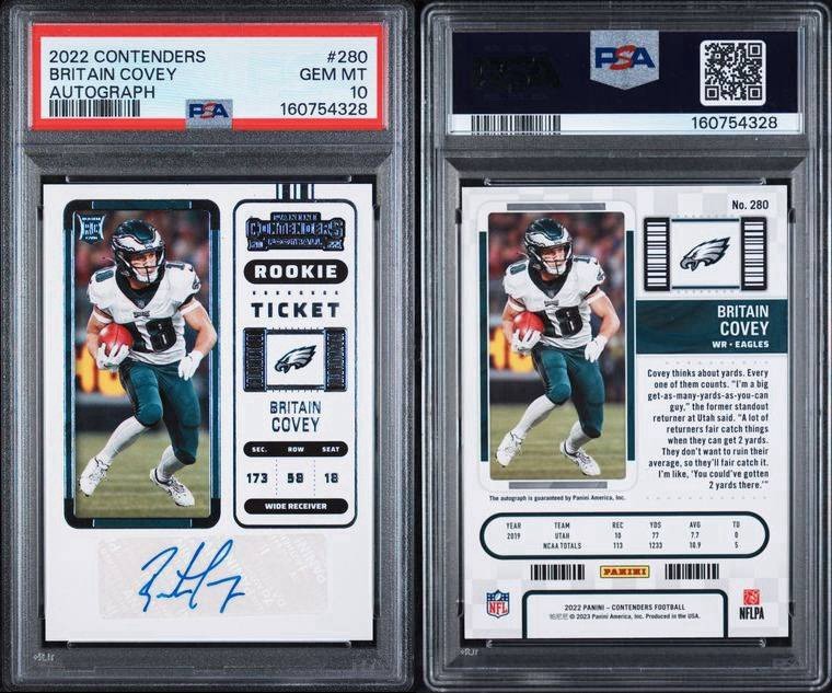 BRITAIN COVEY ROOKIE AUTO PSA 10 2022 CONTENDERS NFL #280 view 3