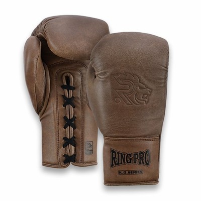 RING PRO K.O Series Lace Up Boxing Gloves Cowhide Leather Sparring Training