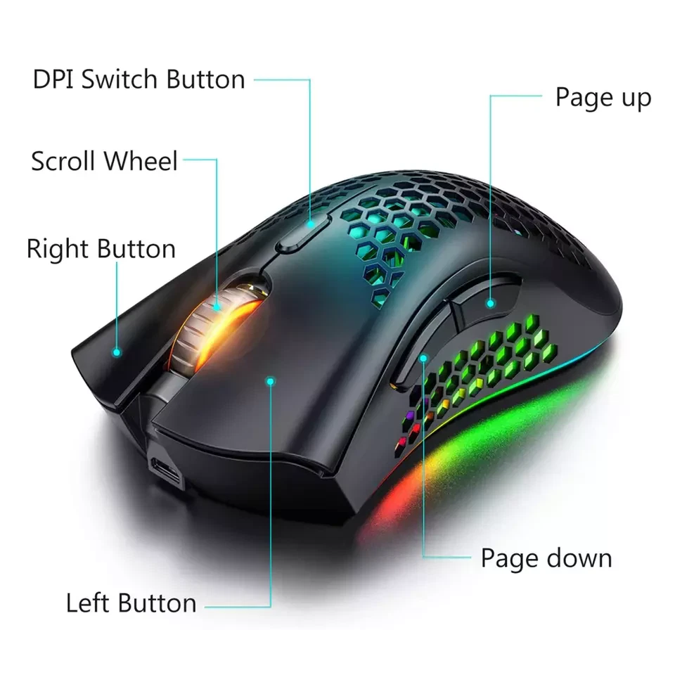 Wireless Mouse Gaming Rechargeable Optical Mouse Cordless 7 Color LED Backlit PC - Image 4 of 4