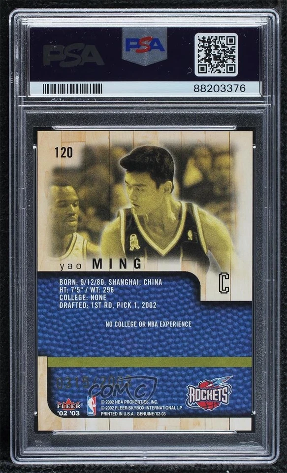 Fleer 2002-03 genuino/2002 genuino Upside Yao Ming #120 PSA 8 novato RC HOF Foto 2 de 2