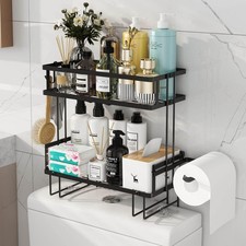 2-Tier Over Toilet Storage Shelf, Wall-Mount with 2 Hook/Paper Rack