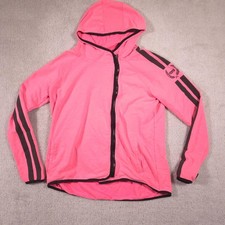 PINK Victoria's Secret Hoodie Womens Large Pink Full Zip Striped Sleeves Logo