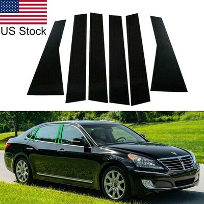 6Pcs Glossy Black Pillar Posts Window Door Trim Covers For Hyundai Equus 12-14