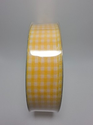 Members Mark Premium Wired Edge Ribbon 1.5 Inch Yellow and White Plaid