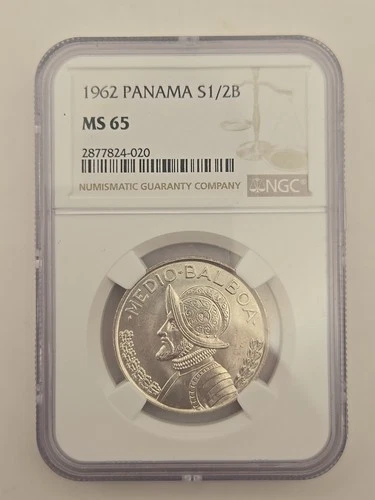 1962 Panama Silver 1/2 Balboa NGC MS-65