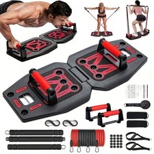 Portable Home Gym System 9-in-1 Push Up Board Resistance Bands Pilates Bar Set