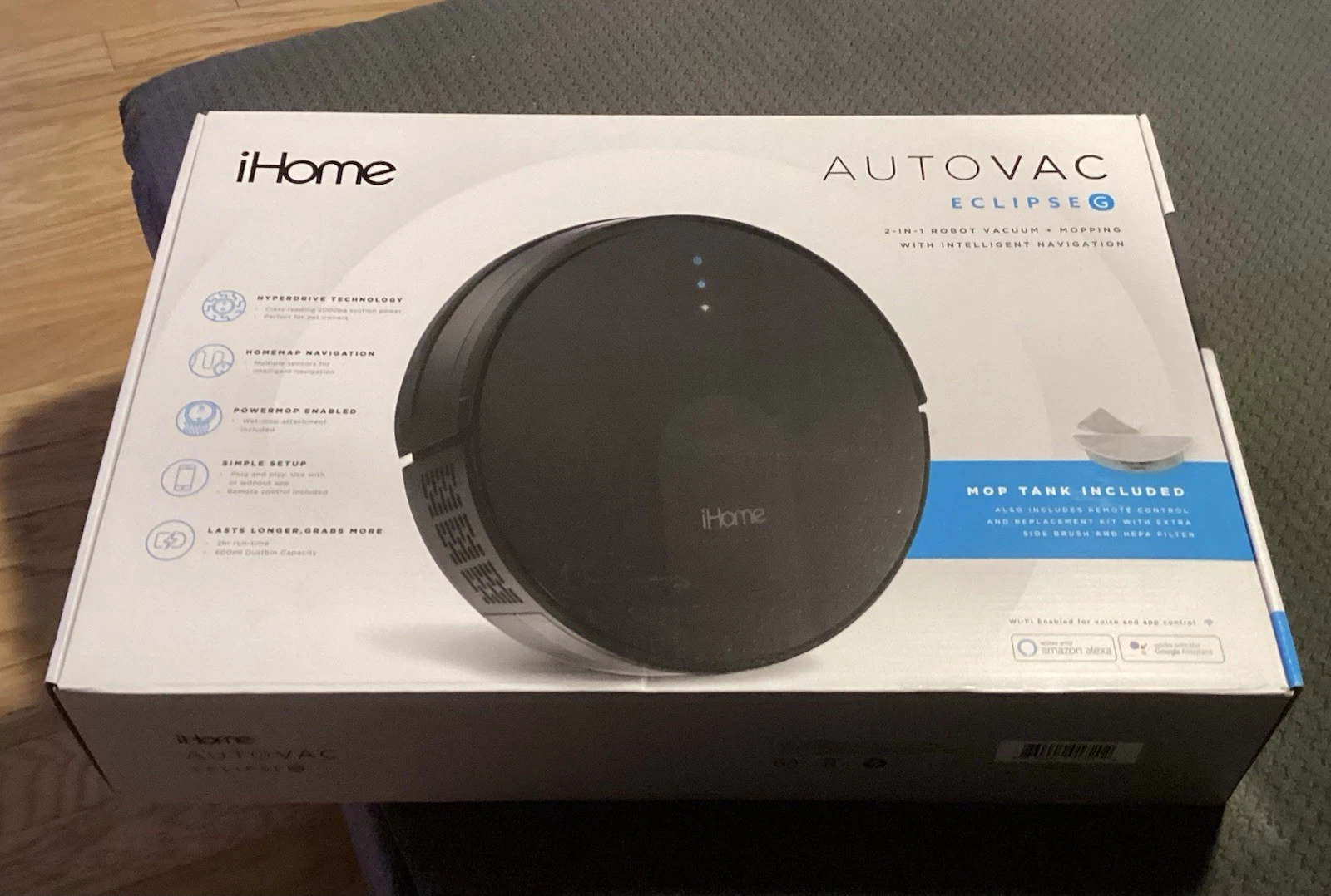 iHome iHRV2-Blk Black AutoVac Eclipse G 2-in-1 Robot Vacuum and Mop Cleaner
