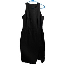 Banana Republic Women 10 Black Sleeveless Bodycon Sheath Dress Front Slit