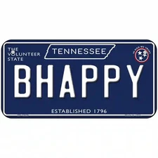 B Happy Tennessee Blue Novelty Metal License Plate Tag