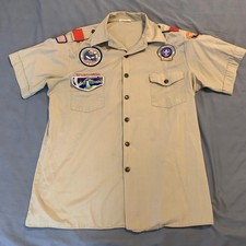 Boy Scouts Of America Shirt Mens Large Khaki Official Uniform Patches Jamboree