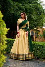 IN BRIDALFASHION Set Lehenga Choli Zari Verde Broccato di Seta Kanchipuram