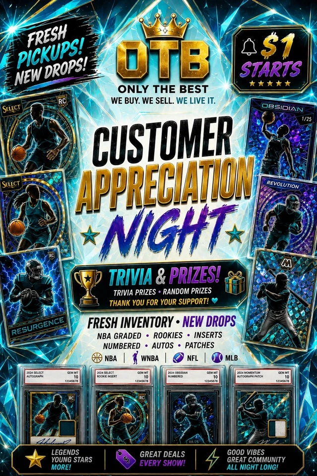🖤 CUSTOMER APPRECIATION NIGHT • $1 Starts • 250+ SINGLES NBA NFL WNBA MLB