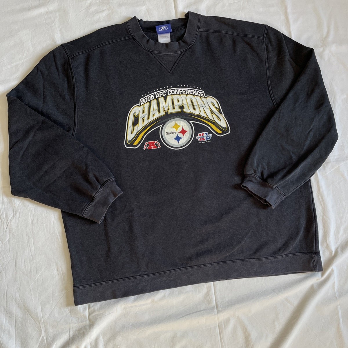 2005 WORLD STAR CALENDAR サッカー 記念グッズ Vintage Reebok Pittsburgh Steelers 2005 AFC Champions Sweatshirt