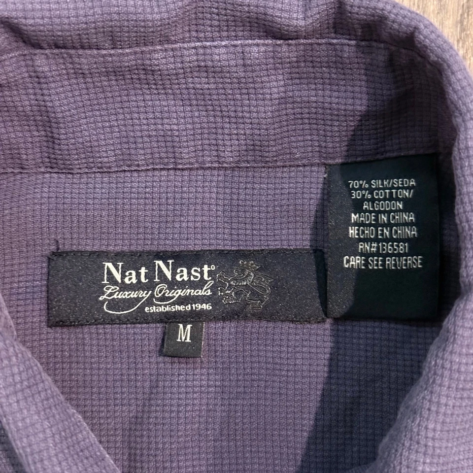 Nat Nast Luxury Originals Mens Medium Purple Silk Cotton Blend Button Up Shirt - Image 4 of 4