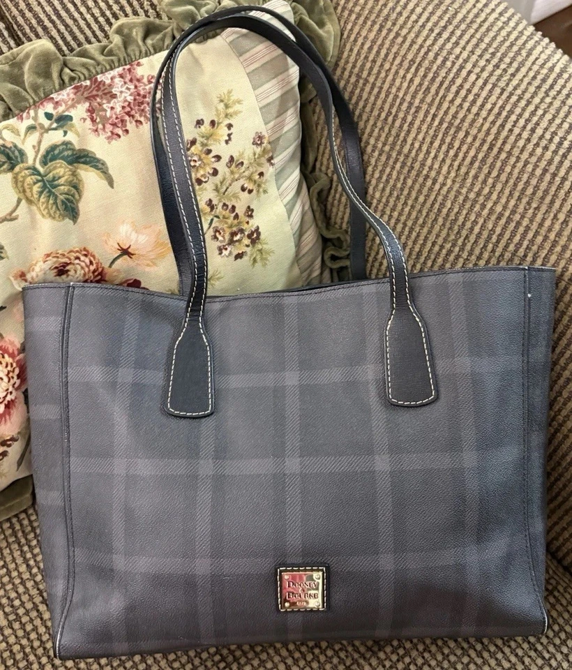 Dooney Bourke Gray Black Coated Graham Plaid Ashton Shopper Tote Shoulder Bag - Image 3 of 4