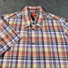 Hugo Boss Shirt Mens Medium Plaid Multicolor Short Sleeve Button Up Casual