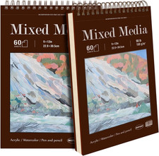 Mixed Media Sketchbook 9" X 12", 60 Sheets Each 98Lb/160Gsm , 2 Pack, Heavyweig