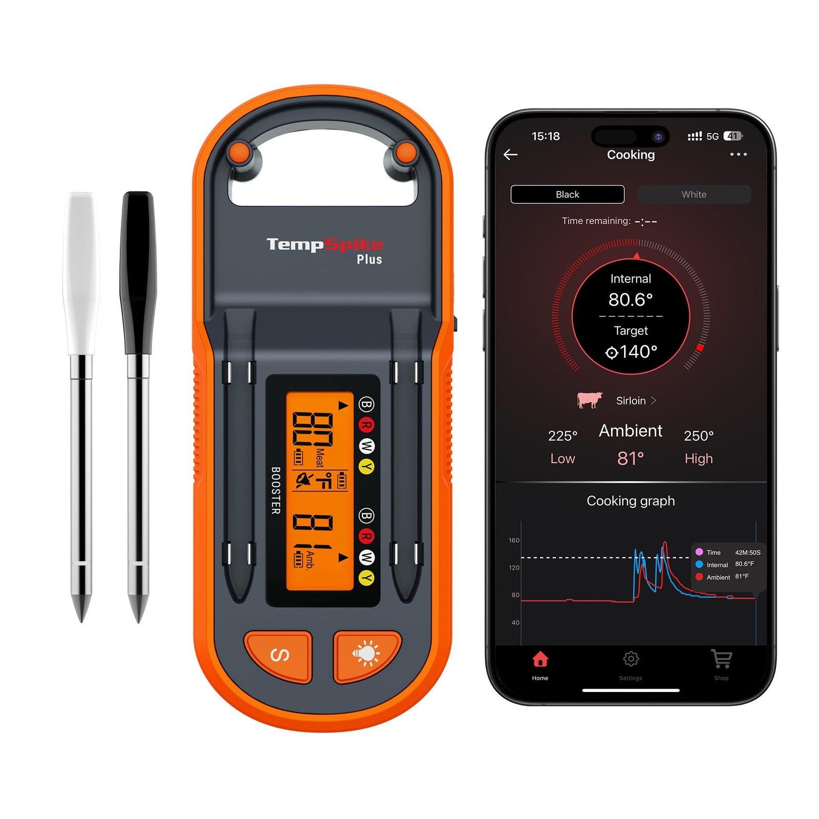 ThermoPro TempSpike Plus 600ft Wireless Meat 2 Probes, Orange-2 Probes 